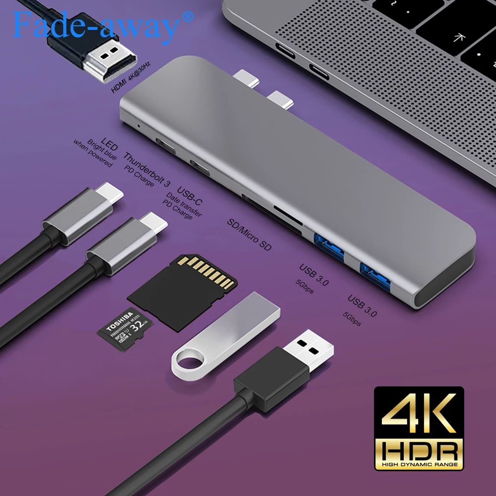 USB 3.0 Type C Hub к HDMI 4K Thunderbolt 3 адаптер 1 TF SD Reader слот PD для MacBook Pro/Air 0 2018|USB-хабы| |
