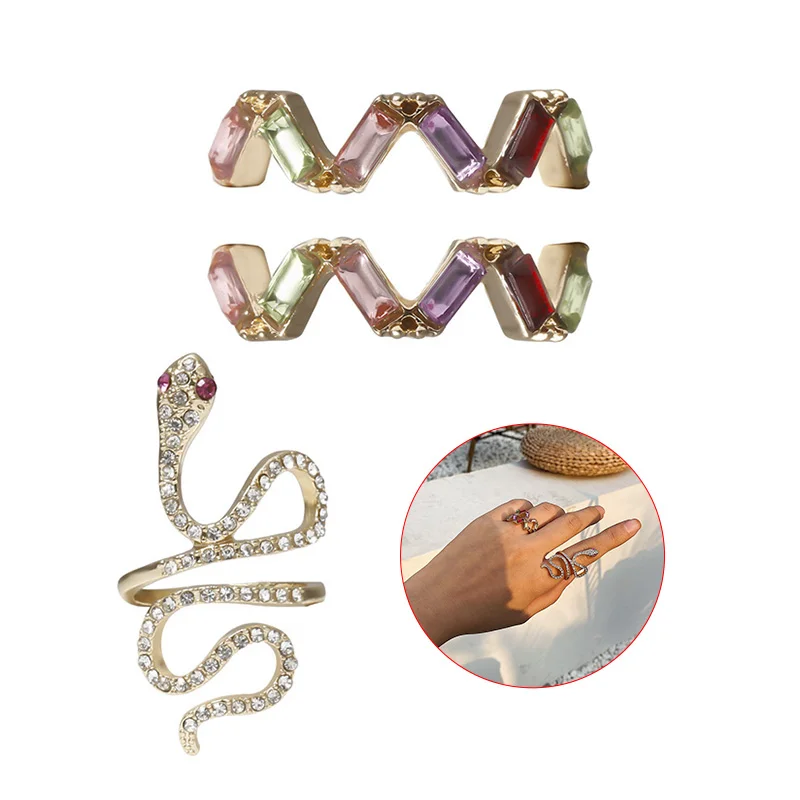 3 шт./компл. винтажные кольца в стиле бохо со змеиным кристаллом набор колец панк
