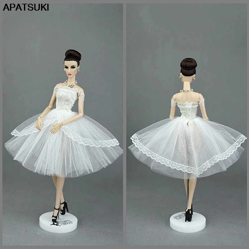 

White Lace Handmade Short Tutu Dress For Barbie Doll Outfits Princess Evening Party Gown Skirt Bridal Dresses Doll Accessories