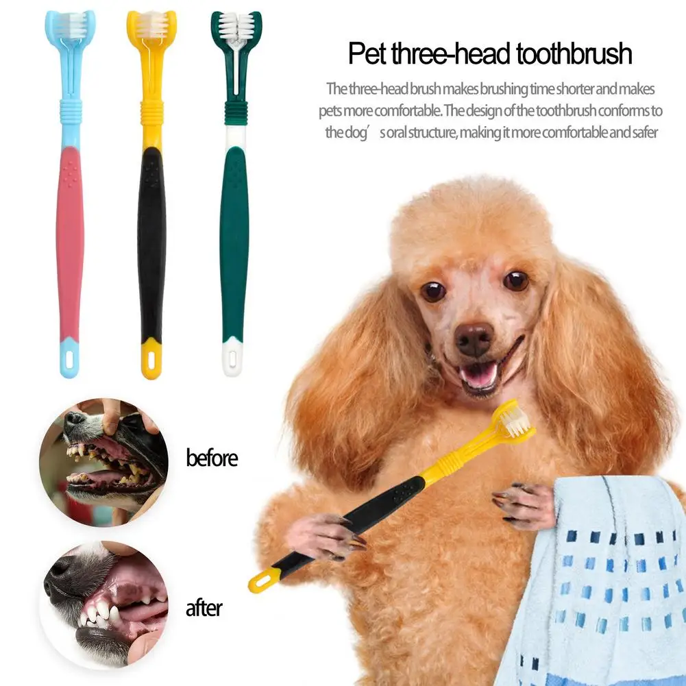 

Лидер продаж трехсторонний зубная щетка для животных Собака кисточки дополнение неприятного запаха изо рта зубного камня уход за зубами со...
