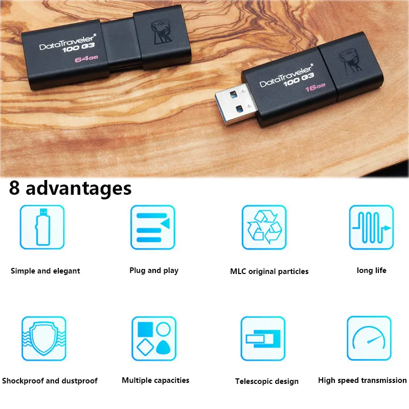 Kingston DT100G3 USB флеш накопитель 16 ГБ 32 64 100% 128 ГБ|USB флэш-накопители| |