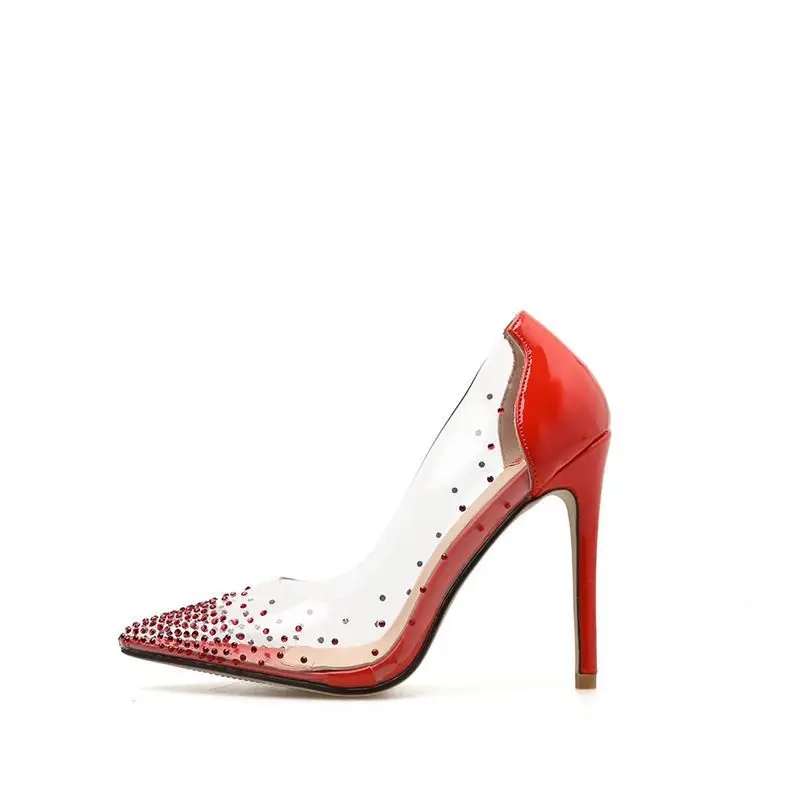 

shallow rhinestone transparent thin high heel sexy pumps crystal pointed single shoes