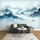 3D настенная роспись в китайском стиле, декоративная настенная живопись, синий Горный пейзаж, вода, природа, гостиная, фотообои на заказ