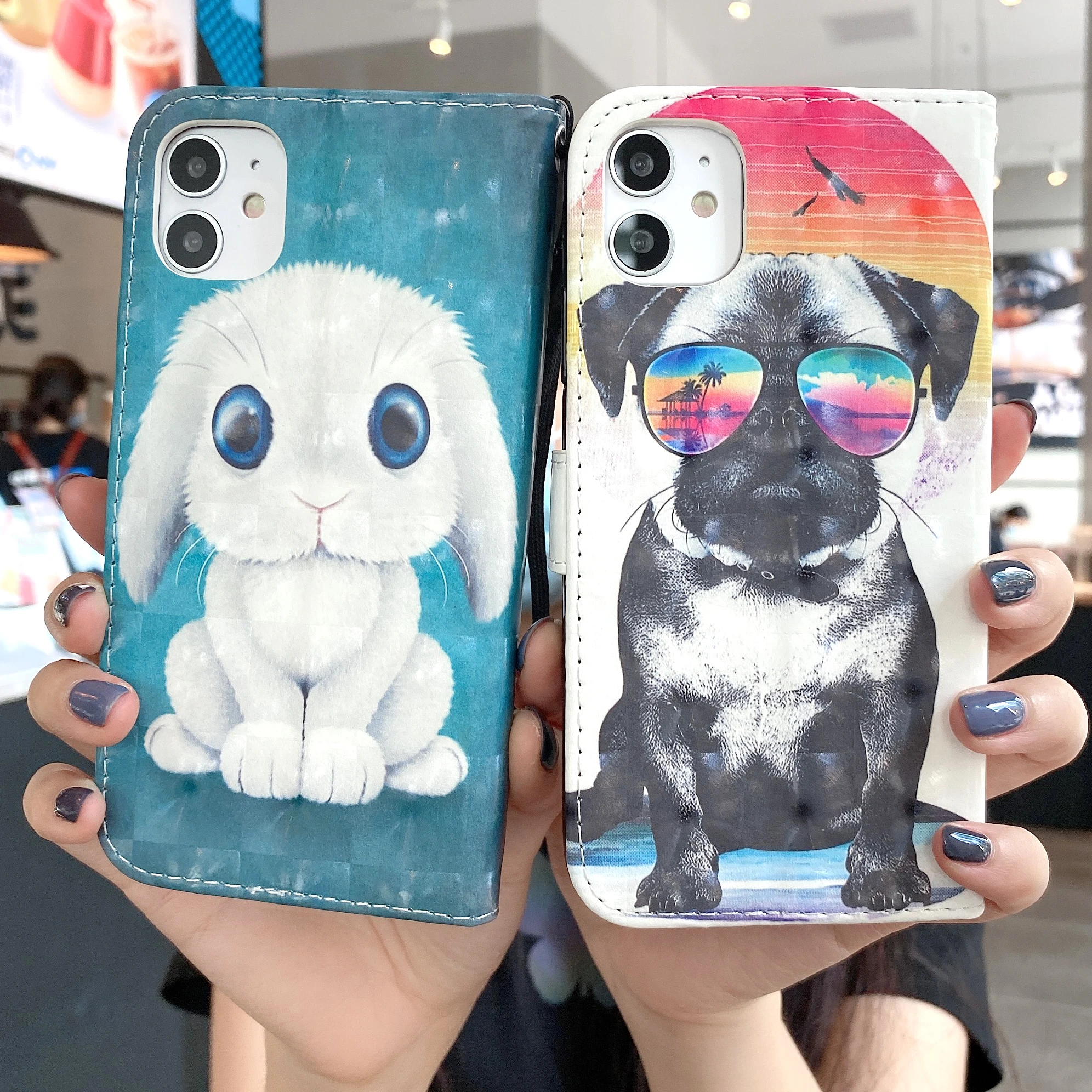 

Leather Wallet Cover for iphone 7 7 Plus 8 8 Plus X XS XR XS Max 11 11Pro 11 Pro Max SE 2020 Painted Protect Phone Case