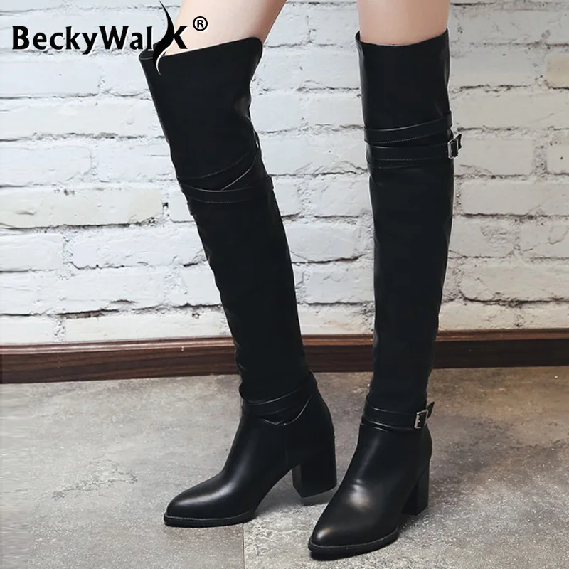 Зимняя Теплая обувь женские привлекательные черные белые сапоги выше колена на