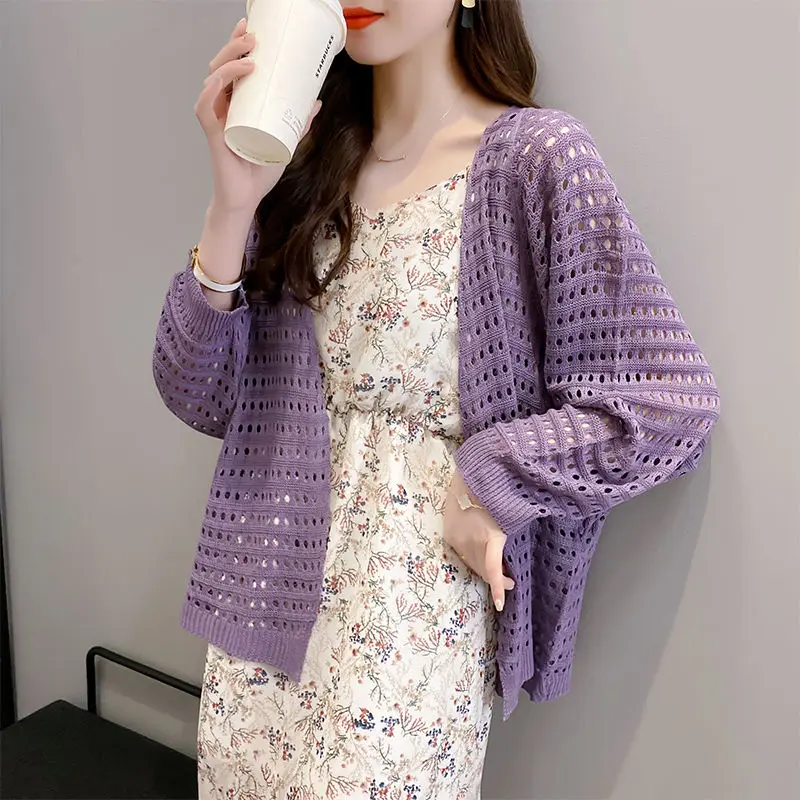 

2021 Cotton Shawl Air-conditioning Shirt Jacket Women Hollow Crochet Ice Silk Knitted Cardigan Sun Protection Clothing X50