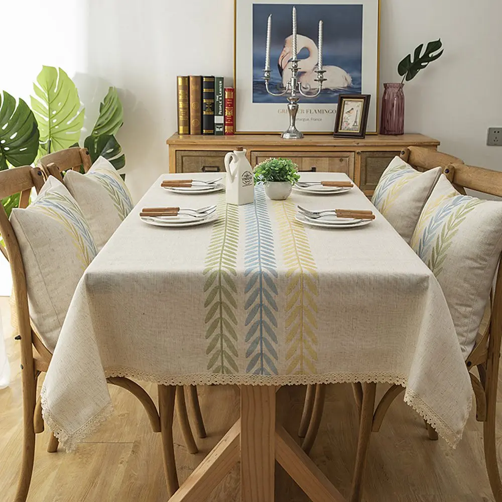 Клетчатая декоративная льняная скатерть с кисточками водонепроницаемая