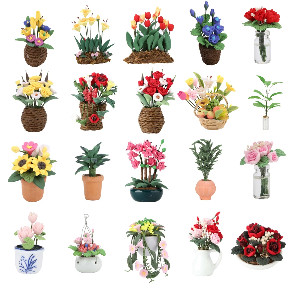 1:12 Кукольный домик цветы мини-дерево в горшке миниатюрный бонсай сад балкон