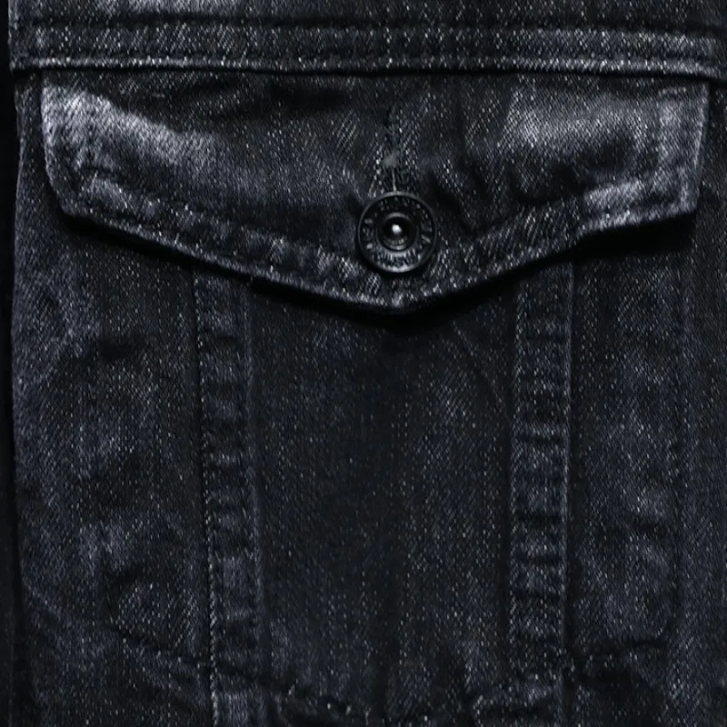 Джинсовая куртка мужская в стиле Харадзюку с вышитыми черепами и граффити рваная