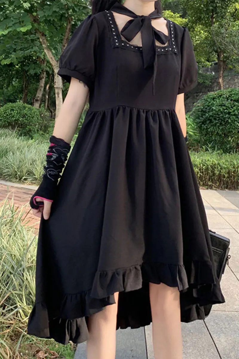

Sweet lolita dress Cool 2020 Summer New Japanese Dark Waist Hugging Irregular Midi Dress Women gothic lolita dress victorian