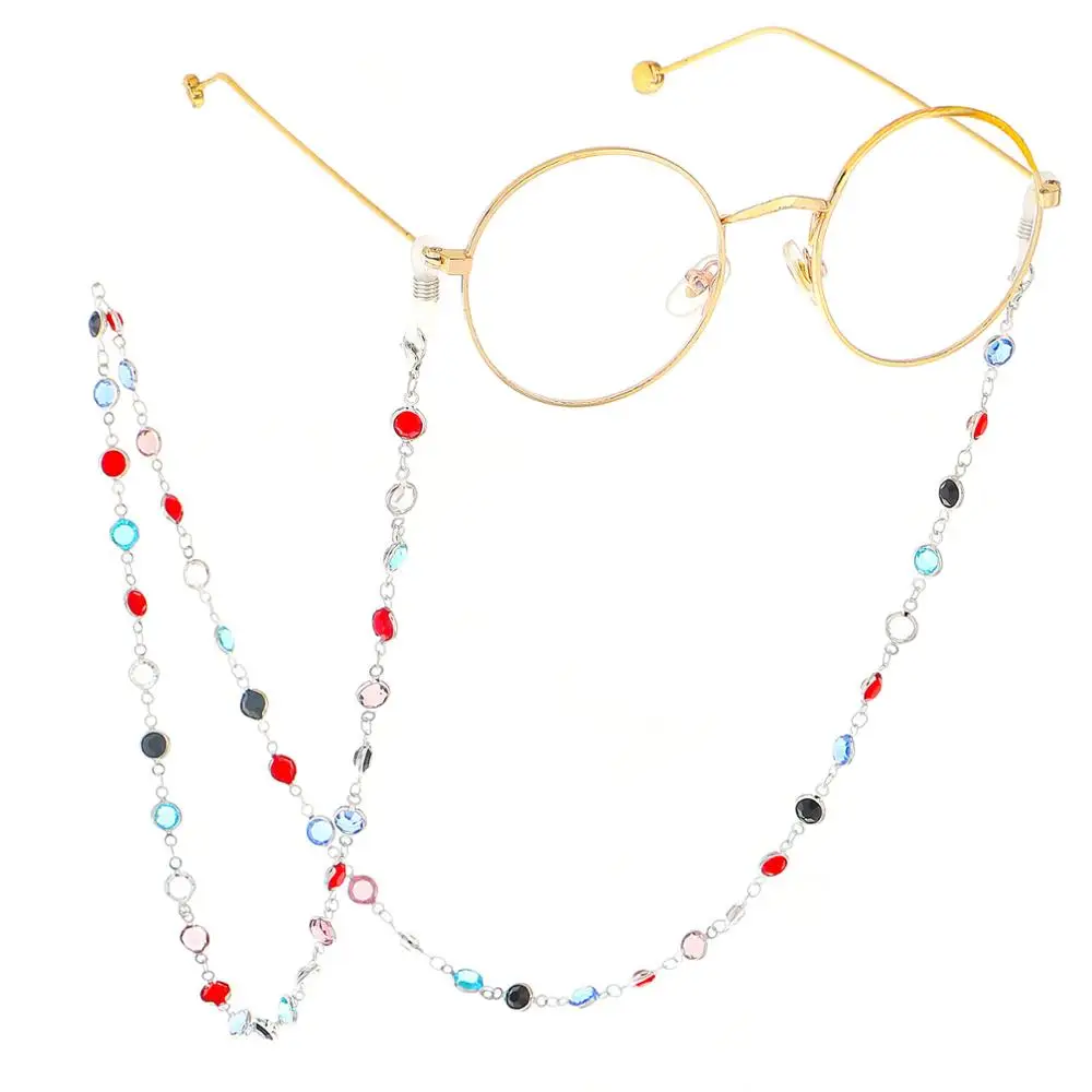 Silver Colorful Шикарные Женские Золотые Серебряные очки для очков солнечные очки с цепочкой для чтения бисером Длинная цепочка для очков держатель шнура шейный ремень веревка - Окраска металла: Silver Colorful