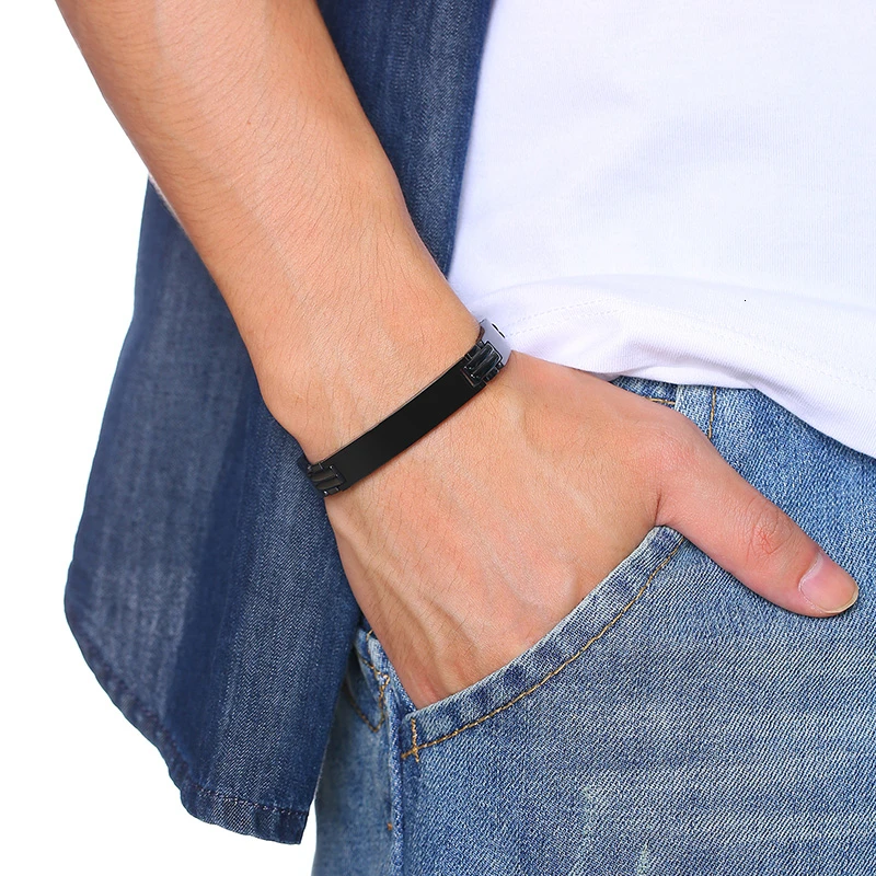 Персонализированные цепи из нержавеющей стали браслет с гравировкой мужские