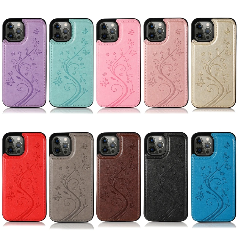 leather butterfly flip case for iphone 11 12 13 pro xr xs max x 6 6s 7 8 plus 5s se 2020 mini card slot flowers wallet cover free global shipping