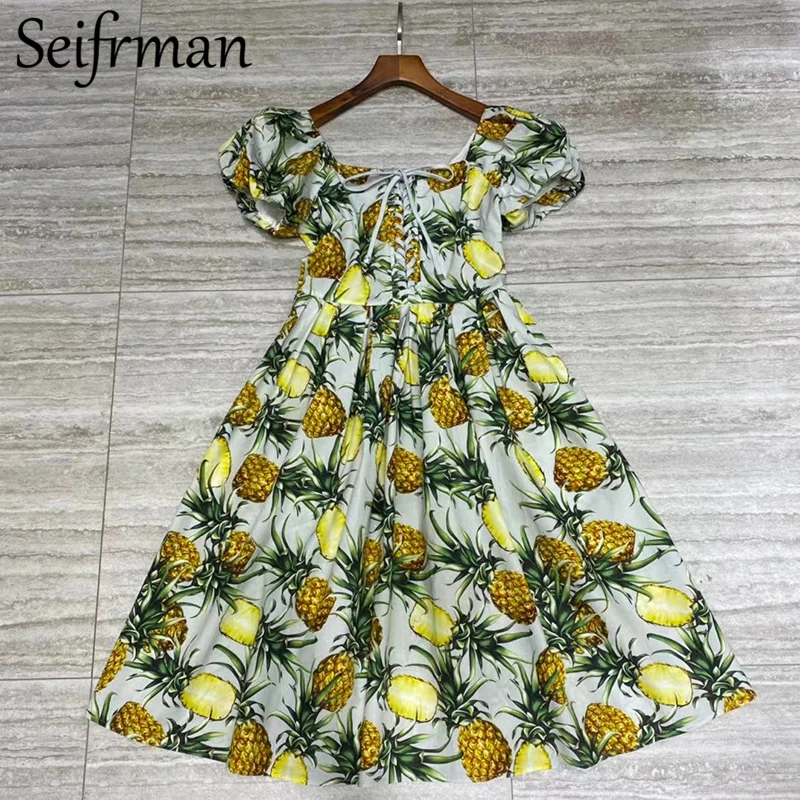 

Seifrmann новые 2021 летние модные дизайнерские качественные женские вечерние большой свободное хлопковое платье с рукавами-фонариками, высокая ...