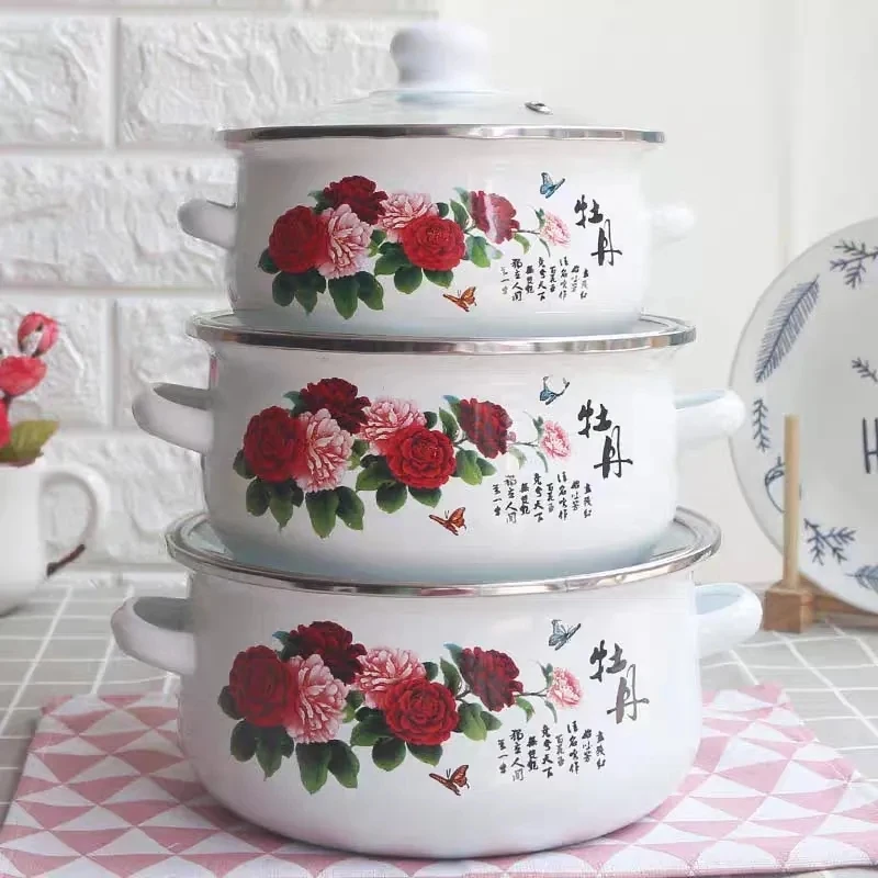 Enamel Pot with Lid Saucepan Milk Soup Noodle Cooking Small Pots for Kitchen Cookware BigCooking | Дом и сад
