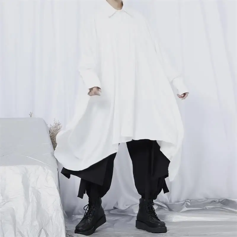 Men's Long Sleeve Shirt Spring And Autumn New Korean Japanese Personality Asymmetric Fashion Loose Large Shirt