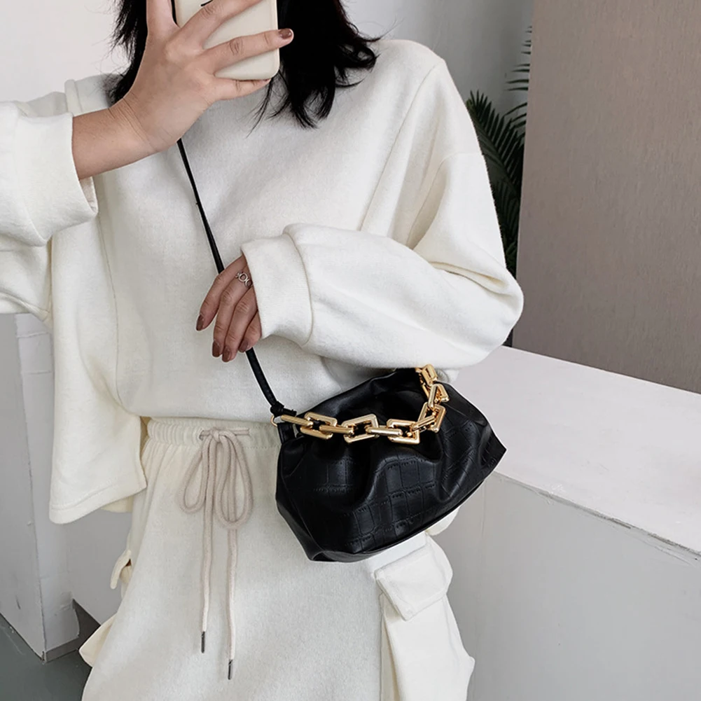 

Сумки для женщин, 2021, модная плиссированная сумка с цепочкой, портативные женские Сумки из искусственной кожи, однотонные повседневные сумк...