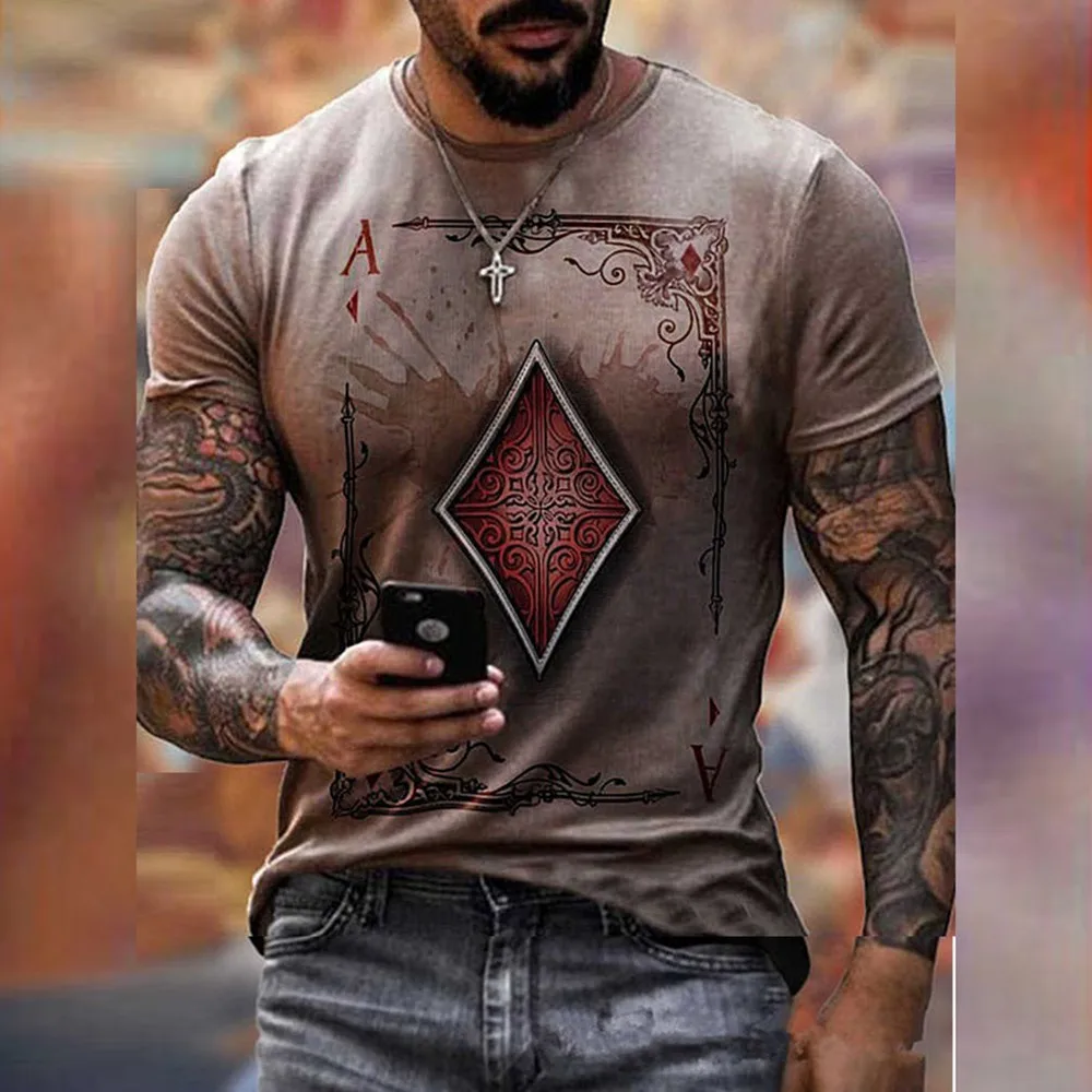 Футболка мужская с принтом в виде игральных карт и бриллиантов Повседневная