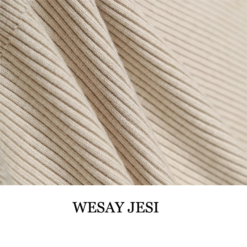 

WESAY JESI Women Sweaters Spring New Fashion Tide Splicing Long Sleeve Double Breasted Round Neck Knitted Close Fitting Comfort