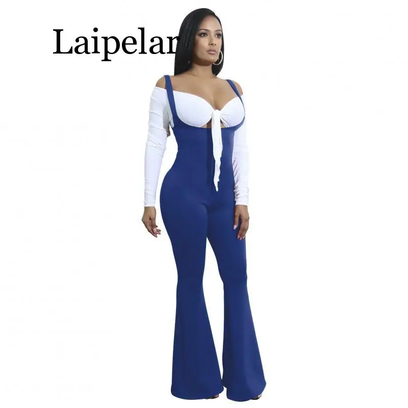 Solid Spaghetti Strap Rompers Womens Jumpsuit Backless Zipper Bodycon One Piece Overall Causal Hollow Out Bell Bottom Playsuit