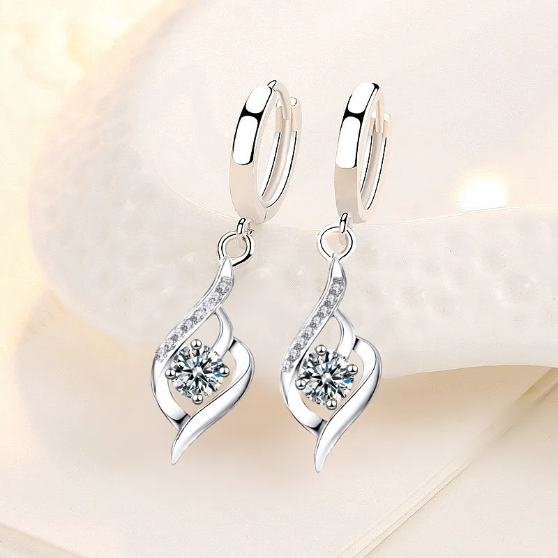 

KOFSAC New Trendy 925 Sterling Silver Earrings For Women Exquisite Zircon Rotating Love Heart Earring Jewelry Lady Wedding Gifts