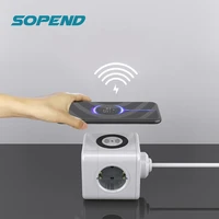 sopend power strip 2 usb electric with type c socket tee powercube 15w wireless charger station eu plug smart outlets 1 5m cord