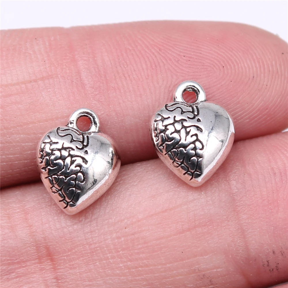 

100pcs Charms Wholesale 12x10mm 3D Heart Charms Wholesale DIY Jewelry Findings Antique Silver Color Alloy Charms