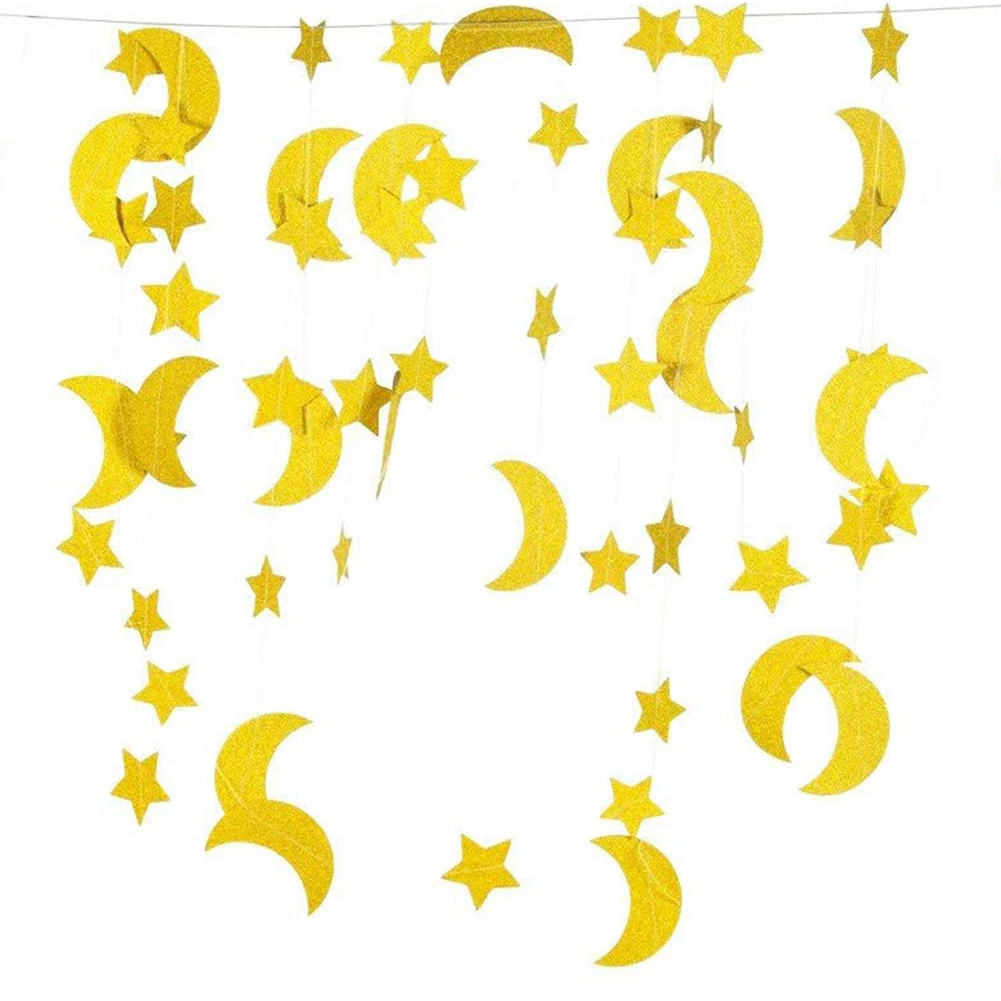 

Star Bunting Banner Moon Stars Shape String Banners Baby Shower Girls Bunting Hanging Paper Happy Birthday Party Home Decoration