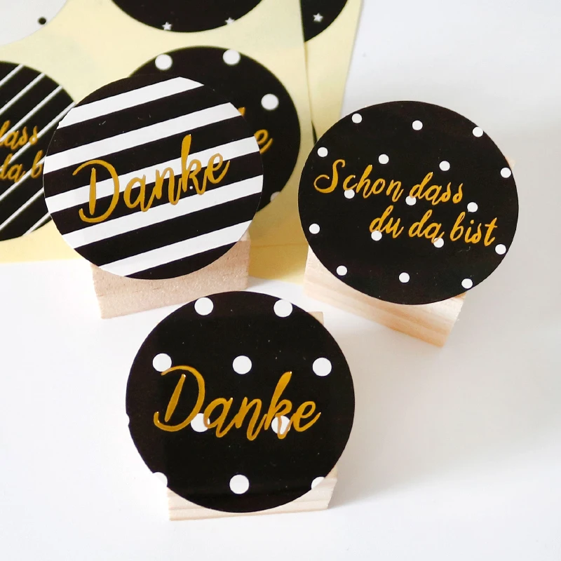 

600pcs Round Black Bronzing Seal Sticker German Thank You Paper Stickers Wedding Birthday Party Decoration Gift Stickers