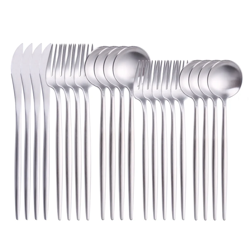 

Набор столовых приборов 20 шт./компл., набор серебряных вилок и ножей, столовая посуда из матовой нержавеющей стали, столовая посуда, десертна...