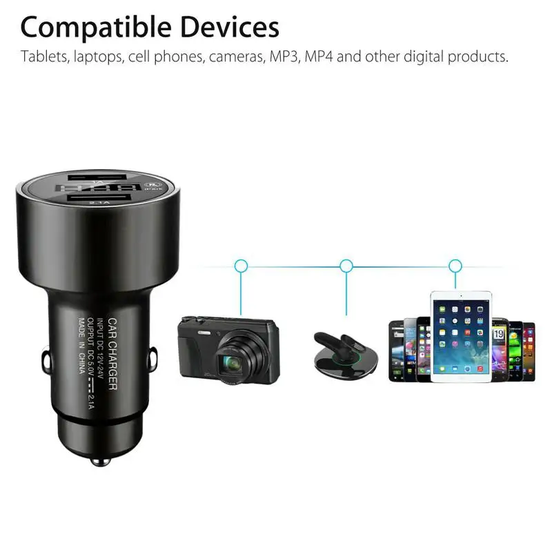 Портативное автомобильное мини зарядное устройство 3 1 а с двумя USB портами