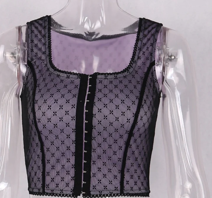 Сексуальный сетчатый топ в горошек с вырезом лодочкой летний женский без рукавов