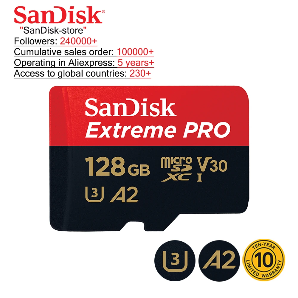 Sandisk 100% Оригинальная карта памяти Micro SD Class10 TF 32 Гб 64 128 ГБ 256 для смартфона и