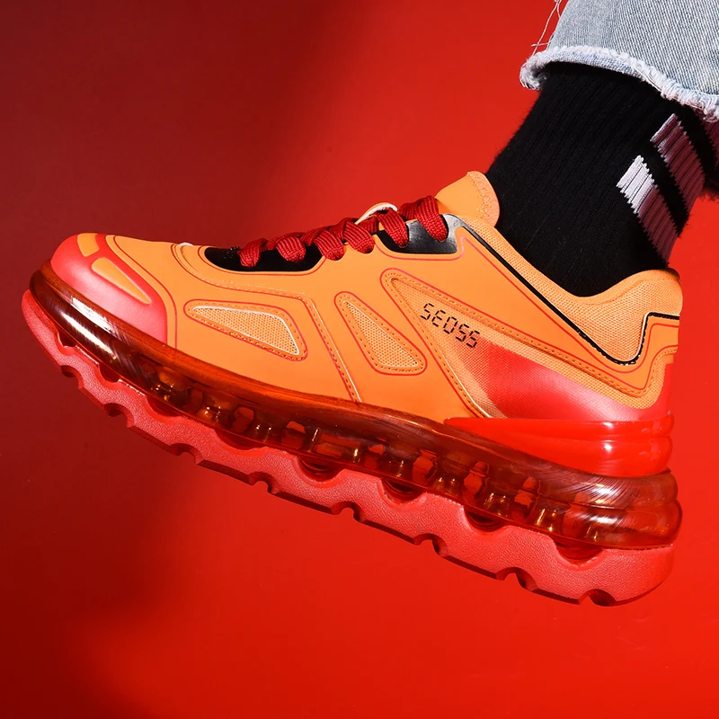 Мужские амортизирующие кроссовки оранжевые на воздушной подушке Повседневная