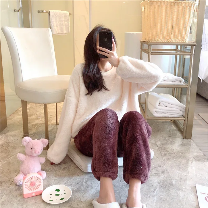 

Утепленные бархатные пижамы женские осенне-зимние модели из кораллового флиса, фланелевая домашняя одежда для студентов