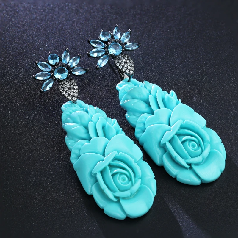 Newranos хрустальные висячие серьги с резьбой в виде цветка кубическим цирконием