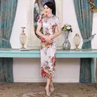 Женское платье-Ципао, с цветочным принтом, воротником-стойкой и коротким рукавом, с разрезом, 70%