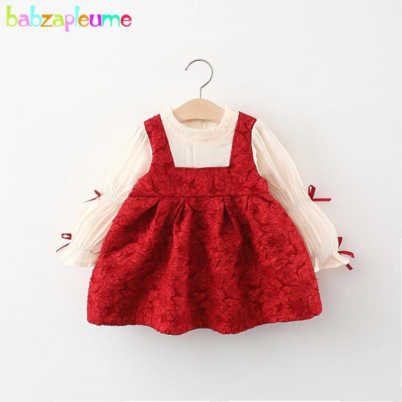 

babzapleume Spring Fall Outfit Toddler Girl Dresses Korean Cute Bow Long Sleeve Flowers Baby Princess Dress Newborn Clothes 049