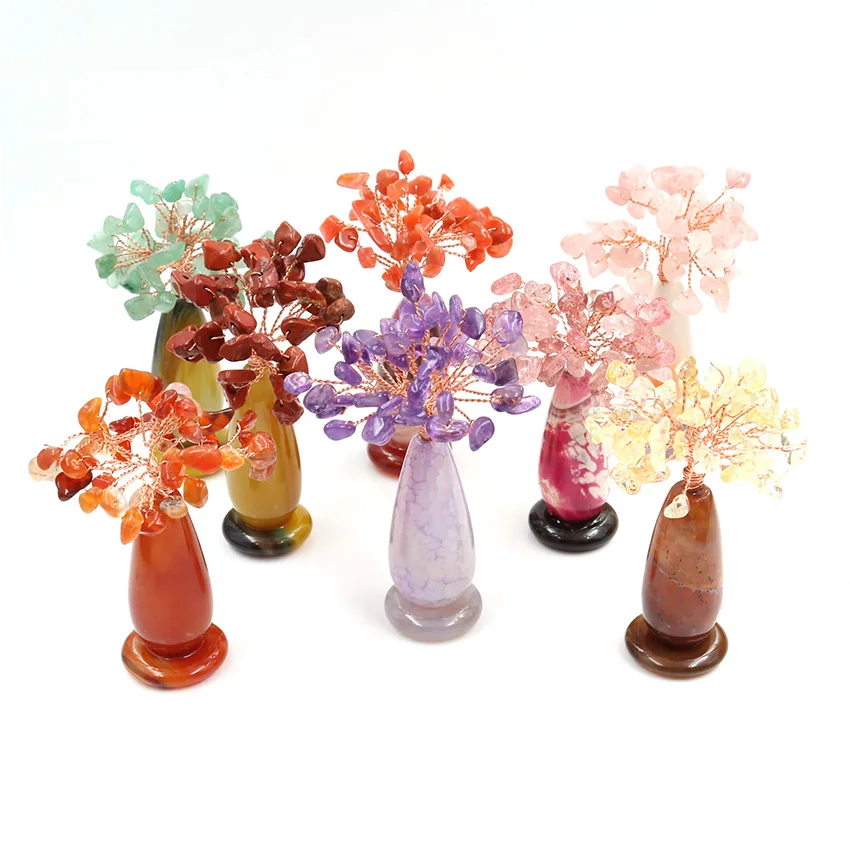 

FYSL Copper Wire Wrap Tree of Life Irregular Shape Many Colors Quartz Stone Pendant Decoration Plant Jewelry