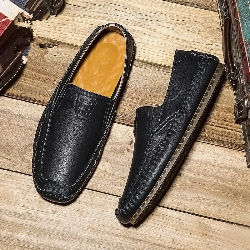 

Fashion Leather Men's Loafers Outdoor Breathable Peas Shoes Comfortable Men's Casual Shoes Non-slip Moccasins Driving Shoes%