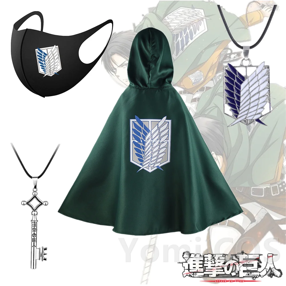 

Attack on Titan Cloak Scout Legion Necklace Mask Anime Cosplay Costume Wings of Liberty Halloween Anime Clothes 3pcs Sets 2021