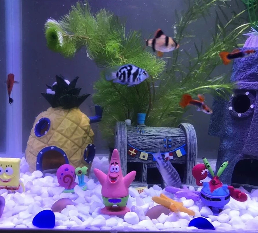 

11pcs Fish Tank Decoration Fish Shrimp Dodge Burrow Cute Dolls Ornament Pineapple House Home decor Aquarium Accessories