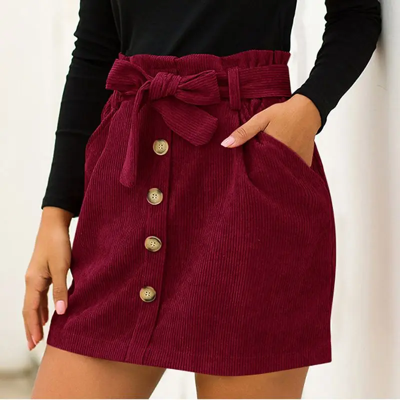 Женская юбка в стиле Харадзюку на весну и зиму утолщенная шерстяная с поясом