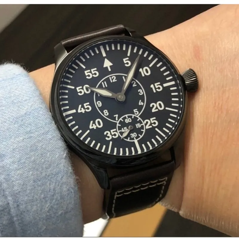 

Fashion 44mm Men Pilot EAT6498 / 6497 Mechanical Watch ST3600/3621 Hand Wind Movement Mens Super C3 Super Luminous Clock Watches