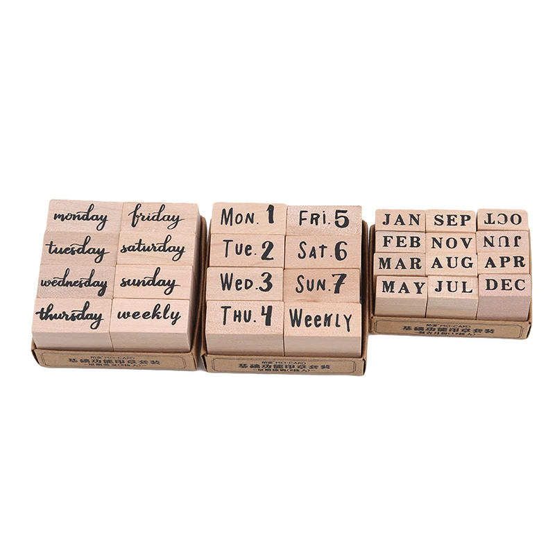 Vintage Date Stamp Set Bullet Journals Supplies Wood Stamps Basic Function Number Monthly Planner Stamps Stationery