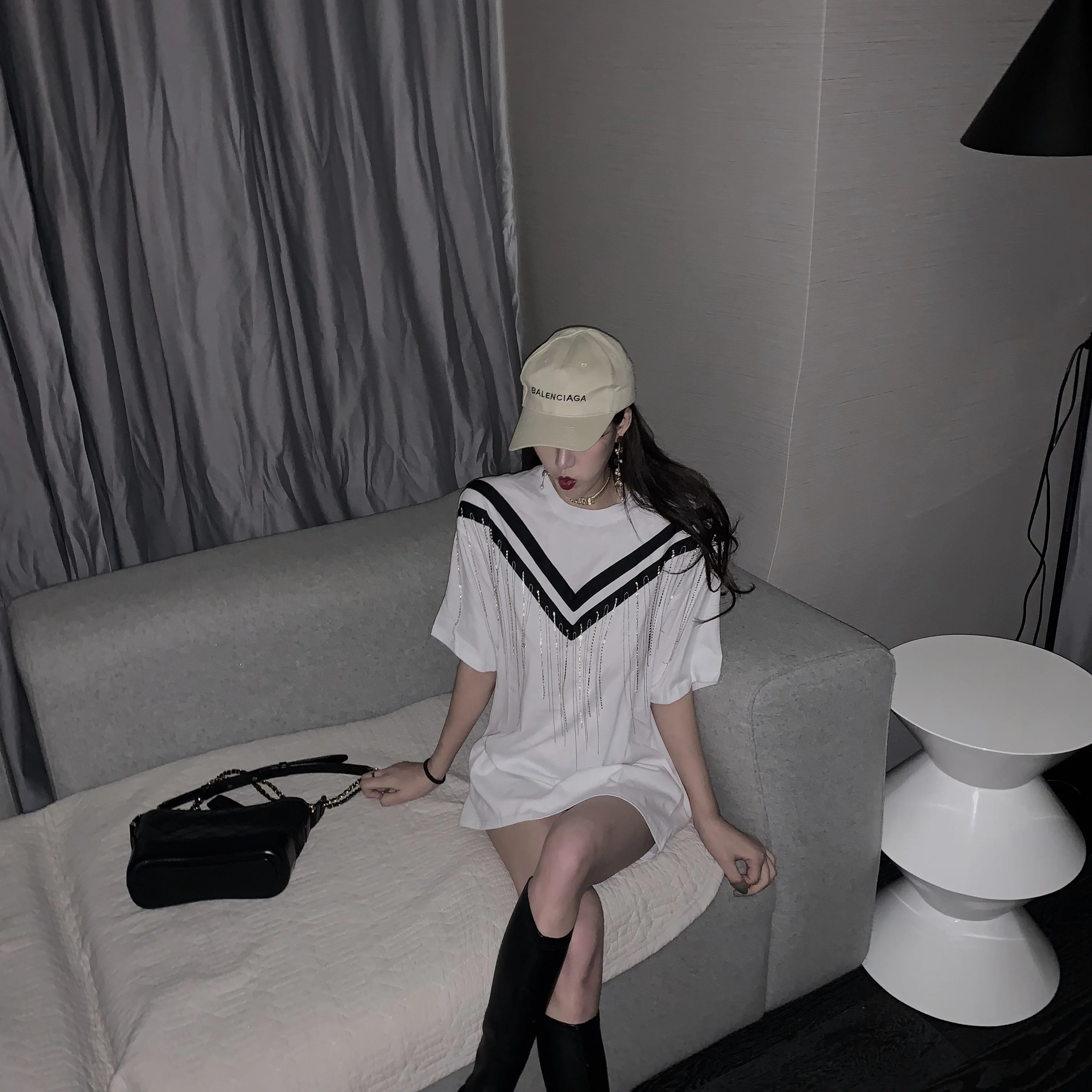 

2020 Summer New Chain Tassel T-Shirt Loose Short Sleeve Round Neck Patchwork Cotton Casual Fashion T-Shirt Top Women