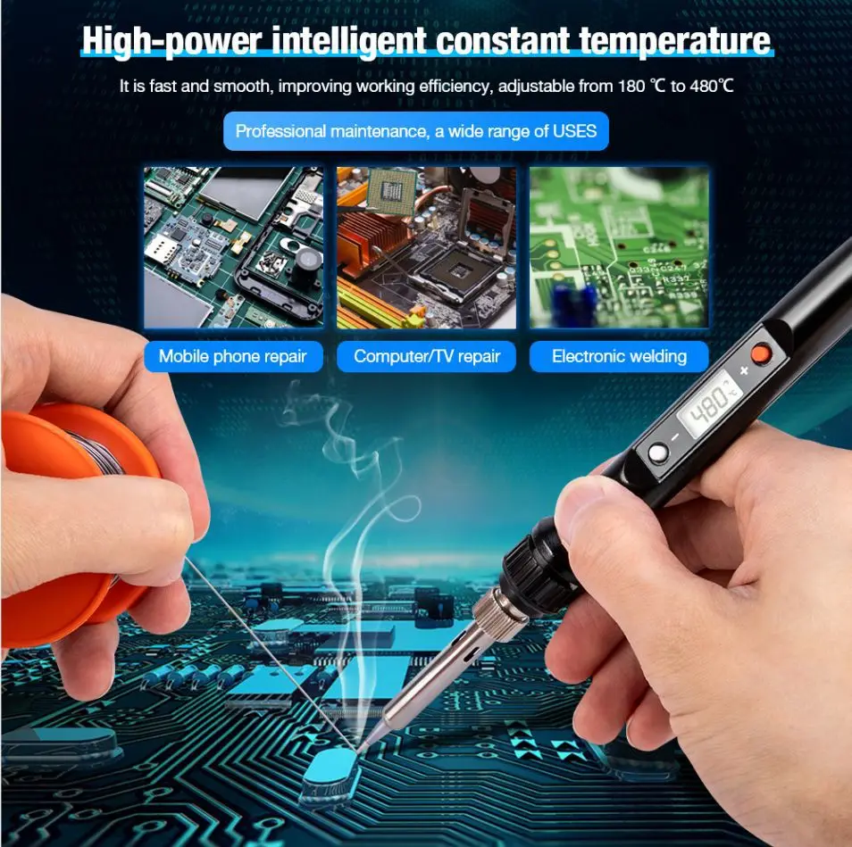 

JCD 80W 909 Electric Soldering Iron Temperature Adjustable 220V 110V Tin Soldering Iron Accessories Welding Rework Station