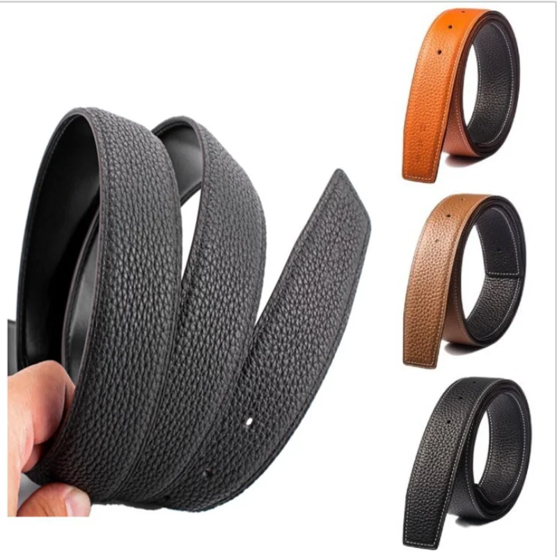 New No Buckle Belt Men's High Quality Male Genuine Real Leather Strap Litchi Grain Belt Cinturones Hombre 3.8cm Men Belt