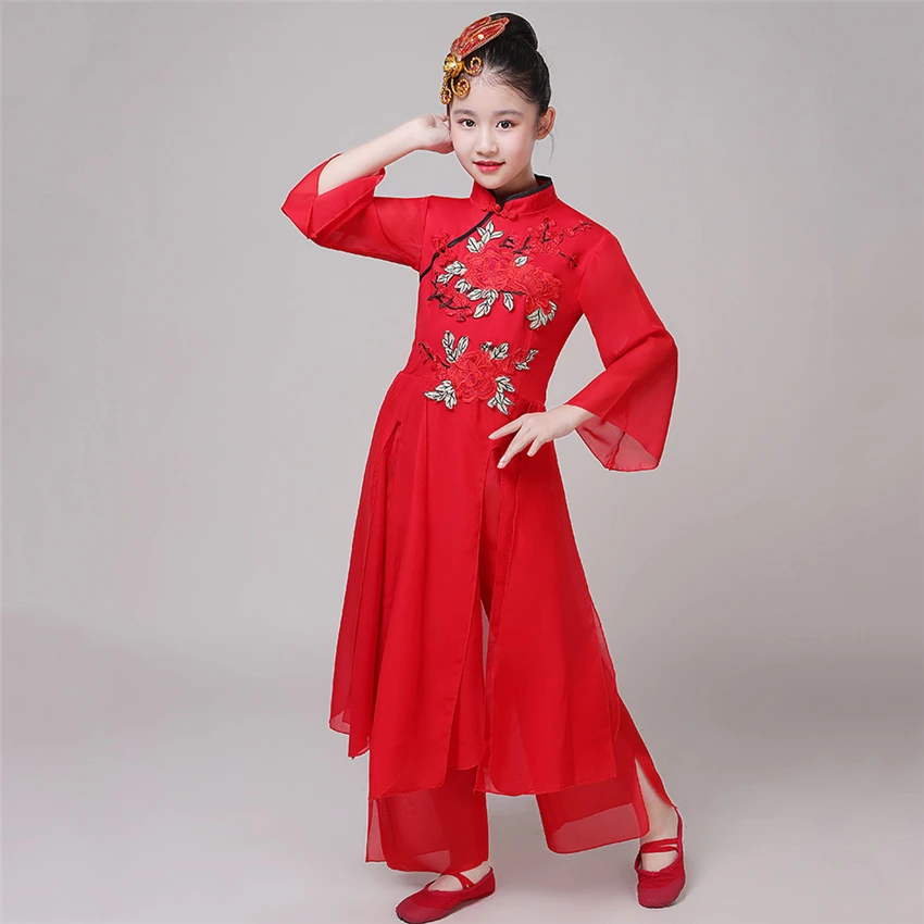 Танцевальные костюмы Hanfu; праздничная одежда; традиционное платье для девочек; детское классическое народное платье Yangko; детское платье в китайском стиле