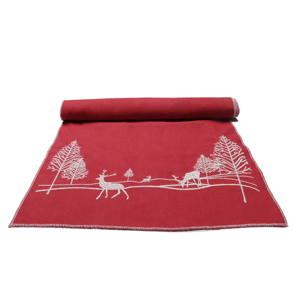 OHEART Рождество Настольная дорожка вышитая скатерть Холли лист Рождественская